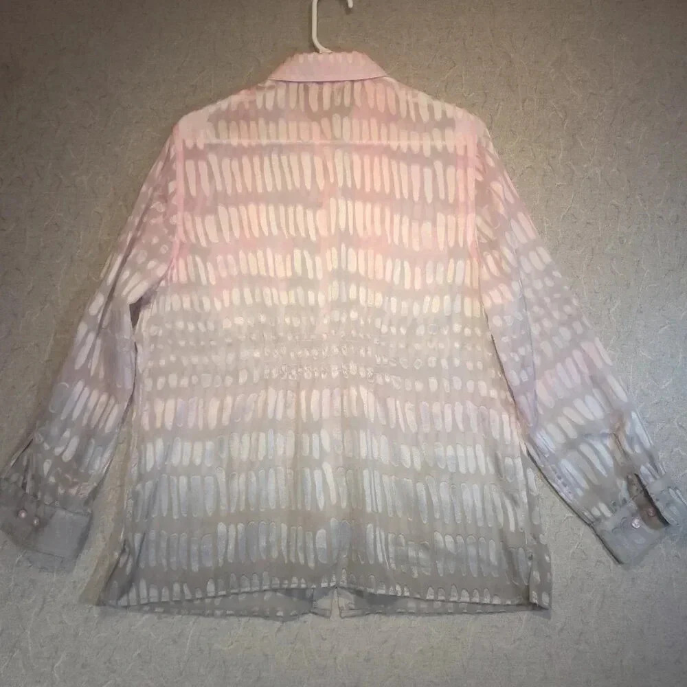 Tan Jay Women's Petite Pink Sheer Long  Sleeve Button Down Blouse Size 12P - Picture 10 of 10